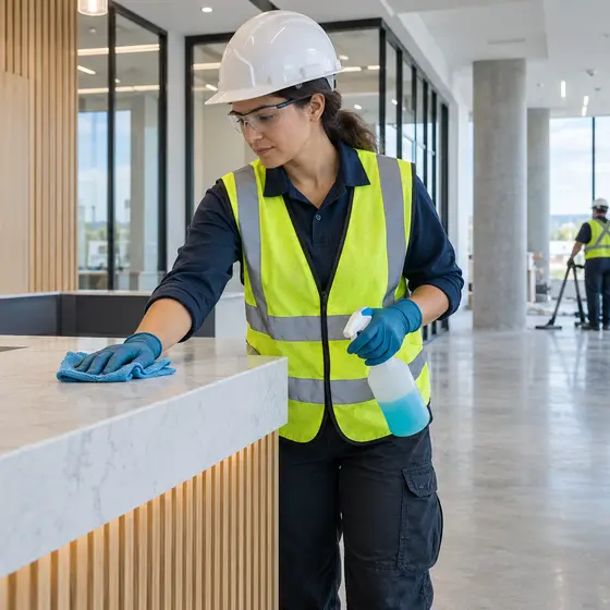 Nettoyage professionnel après construction dans un espace commercial