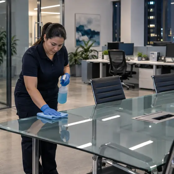 Entretien ménager professionnel dans un bureau commercial moderne